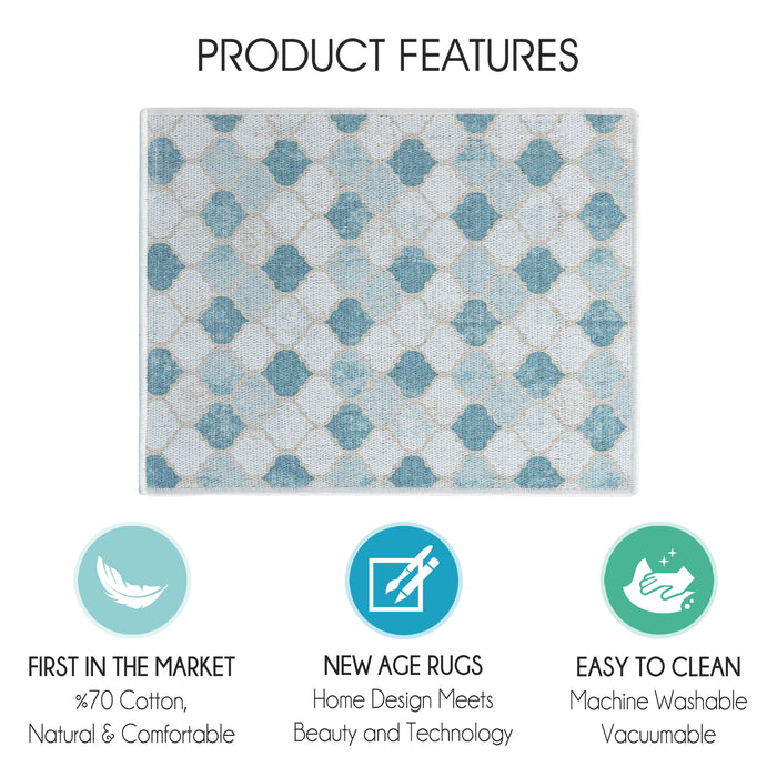 Moroccan Pattern Large Dish Drying Mat for Kitchen Counter |24 x 18 x 0.25 Inches | Beige&Blue
