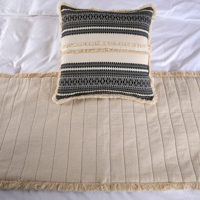 Moroccan Vibe - Linen Beige, Black Decorative Bed Runner and Pillow Cover