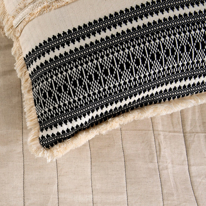 Moroccan Vibe - Linen Beige, Black Decorative Bed Runner and Pillow Cover