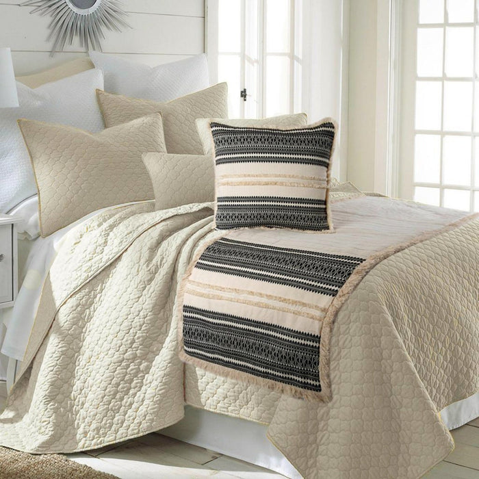 Moroccan Vibe - Linen Beige, Black Decorative Bed Runner and Pillow Cover