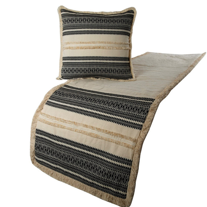 Moroccan Vibe - Linen Beige, Black Decorative Bed Runner and Pillow Cover