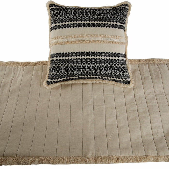 Moroccan Vibe - Linen Beige, Black Decorative Bed Runner and Pillow Cover
