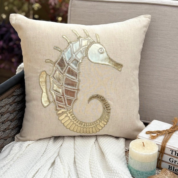 Gold Sea Horse / 12 x 12 inch