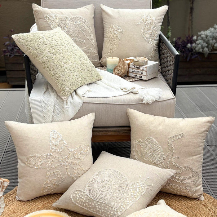 Natural Beige Cotton Linen Throw Pillow Cover - Octopus