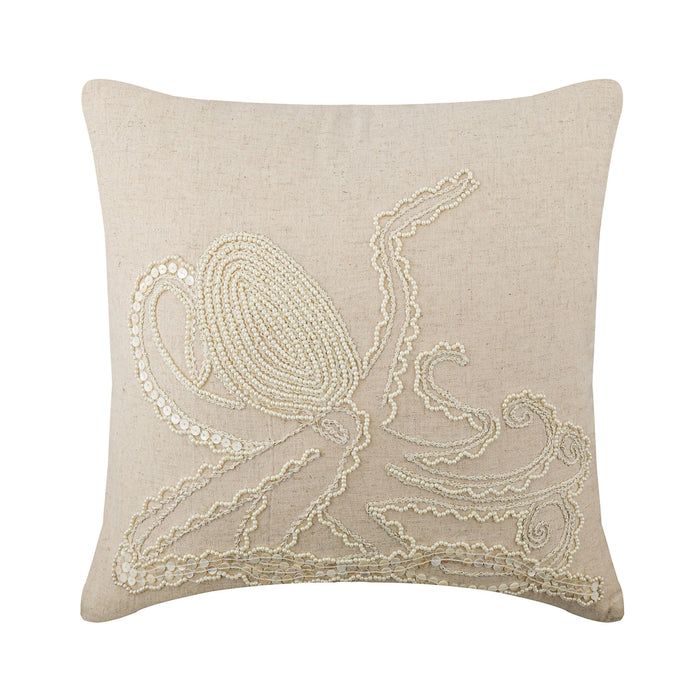 Natural Beige Cotton Linen Throw Pillow Cover - Octopus