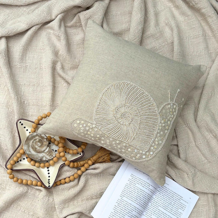 Natural Beige Cotton Linen Throw Pillow Cover - Snail Pearls