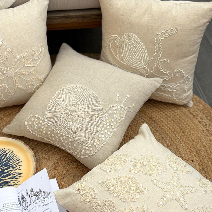 Natural Beige Cotton Linen Throw Pillow Cover - Snail Pearls