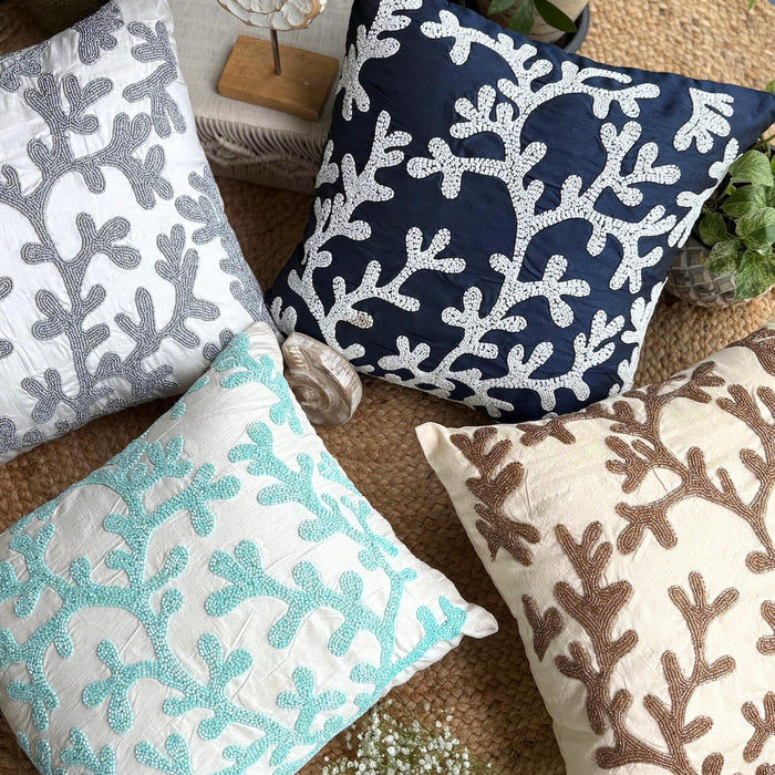Navy Blue Art Silk Throw Pillow Cover - Navy Corals