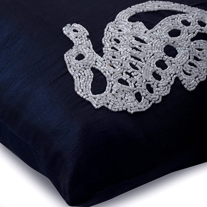 Navy Blue Sea Horse - Navy Blue Art Silk Decorative Euro Sham