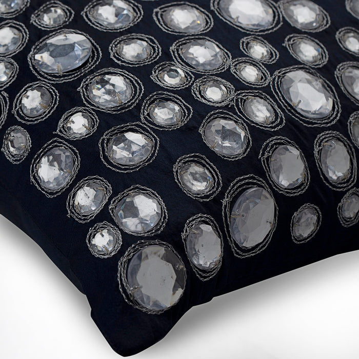 Navy Night Diamonds - Navy Blue Silk Throw Pillow Cover