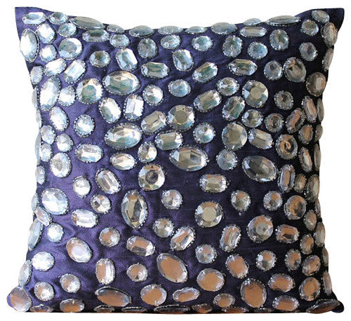Navy Night Diamonds - Navy Blue Silk Throw Pillow Cover