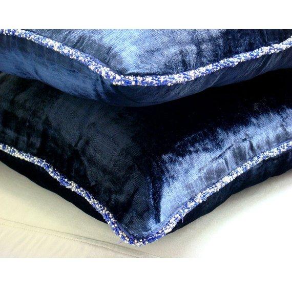 Navy Shimmer - Navy Blue Velvet Decorative Euro Sham