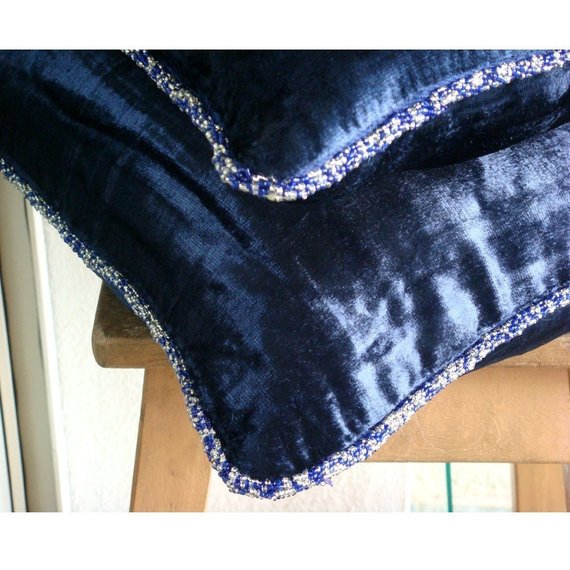 Navy Shimmer - Navy Blue Velvet Throw Pillow Cover