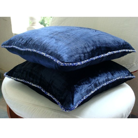 Navy Shimmer - Navy Blue Velvet Throw Pillow Cover