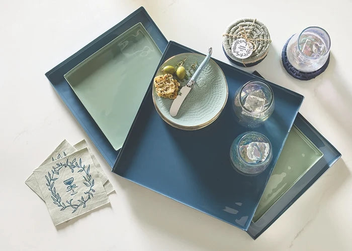 Nested Blue Enamel Blue Square Trays - Set of 3