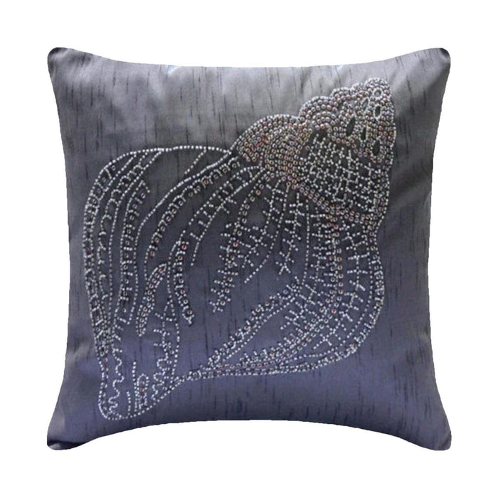 Night Sea Shell - Charcoal Gray Art Silk Throw Pillow Cover