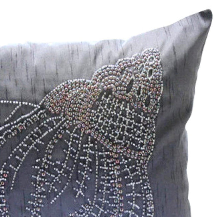 Night Sea Shell - Charcoal Gray Art Silk Throw Pillow Cover