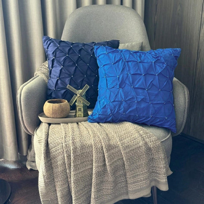Night Texture - Navy Blue Taffeta Throw Pillow Cover