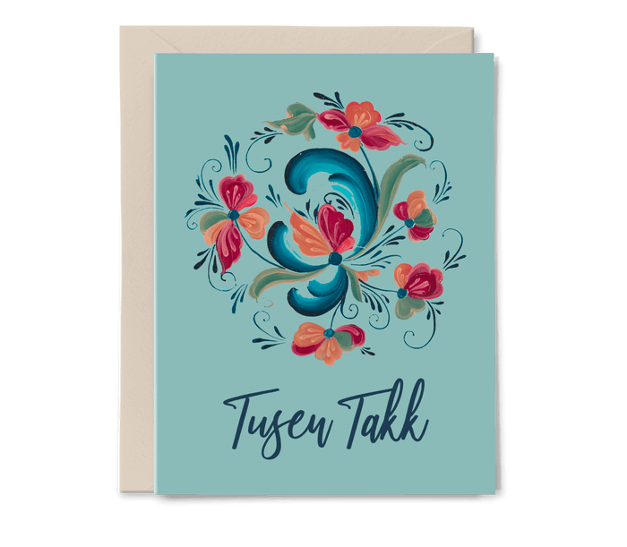 Norwegian Thank You Card: Tusen Takk, Blue