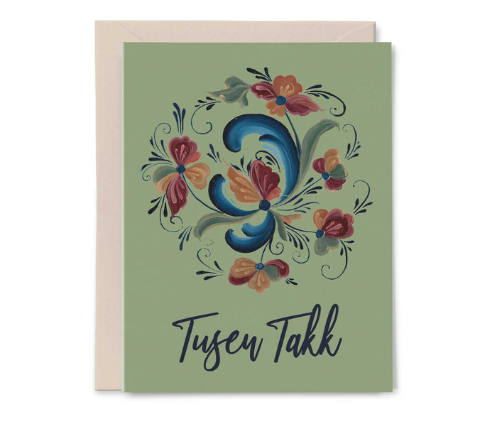 Norwegian Thank You Card: Tusen Takk, Green