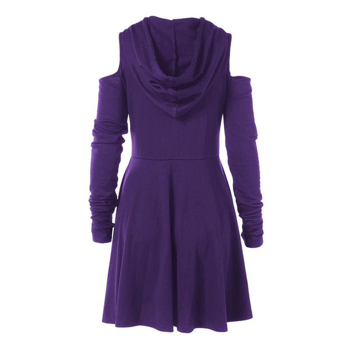 Off Shoulder Long Sleeve Hooded Gothic Dress
