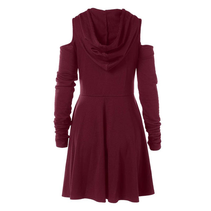 Off Shoulder Long Sleeve Hooded Gothic Dress