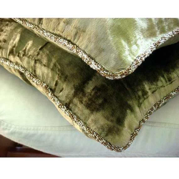 Olive Shimmer - Olive Green Velvet Decorative Euro Sham