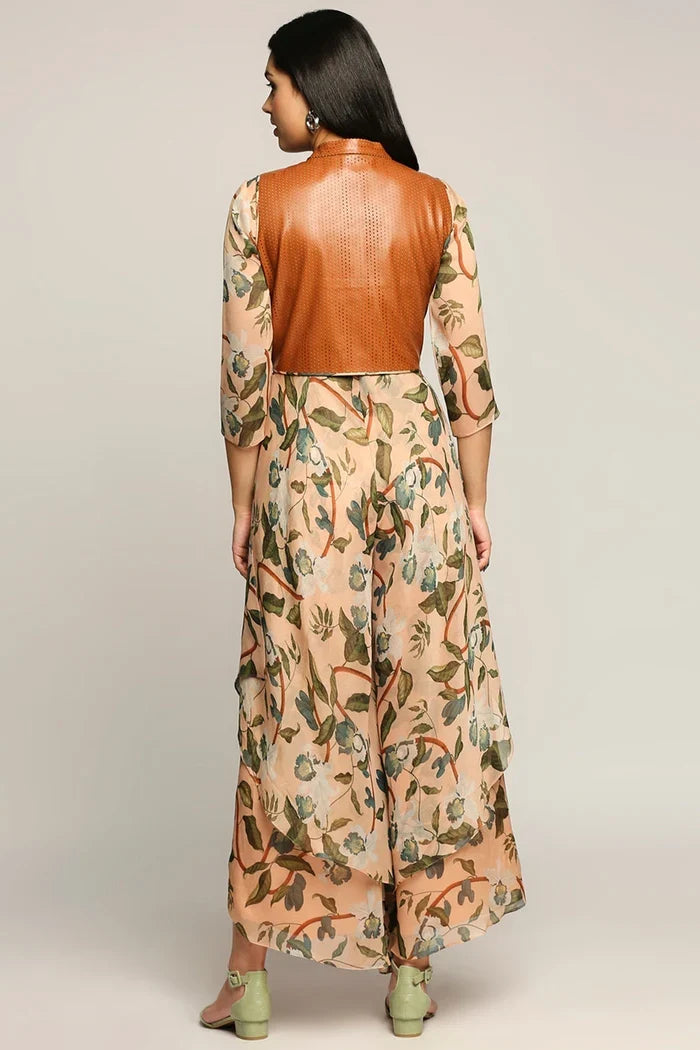 Orchid Bloom Jumpsuit With Leather Jacket