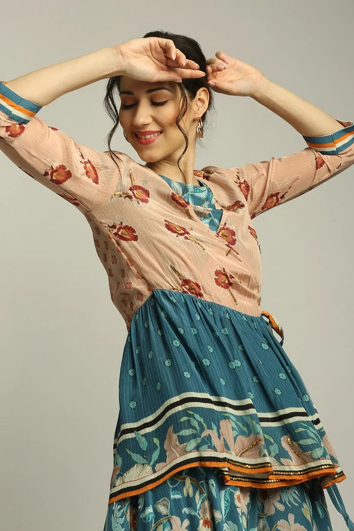 Orchid Bloom Jumpsuit With Overlapped Jacket