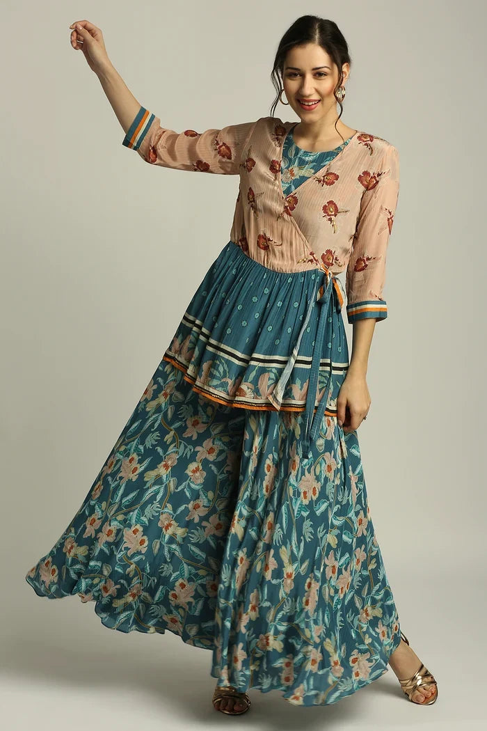 Orchid Bloom Jumpsuit With Overlapped Jacket