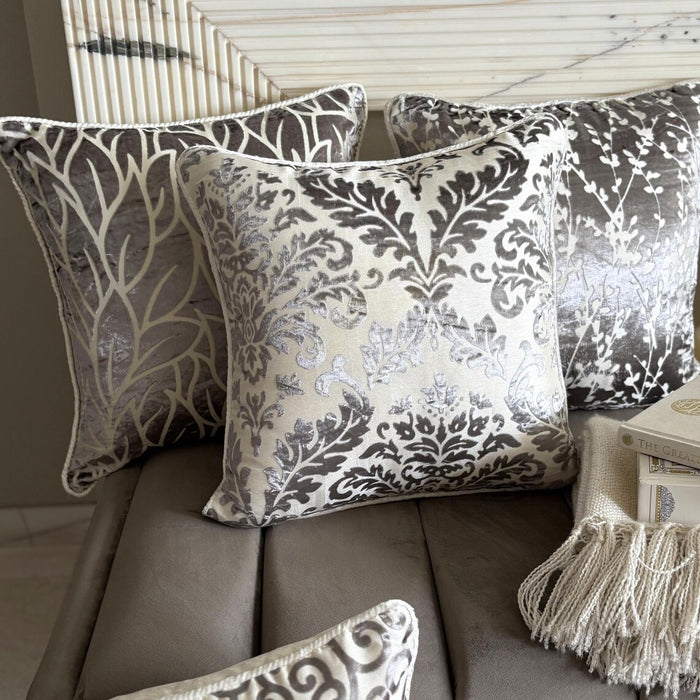 Paloma Gray Leaves - Paloma Gray Burnout Velvet Decorative Euro Sham