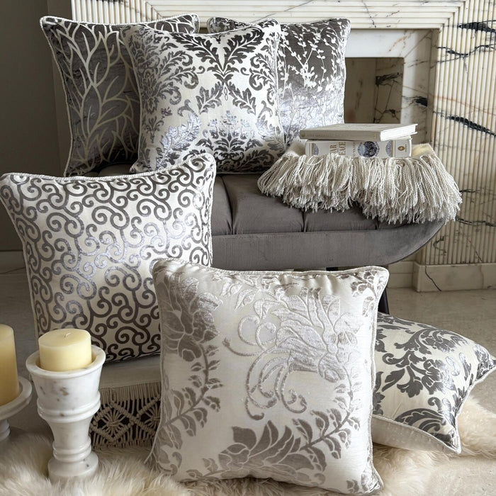 Paloma Gray Scrolls - Gray Burnout Velvet Decorative Euro Sham