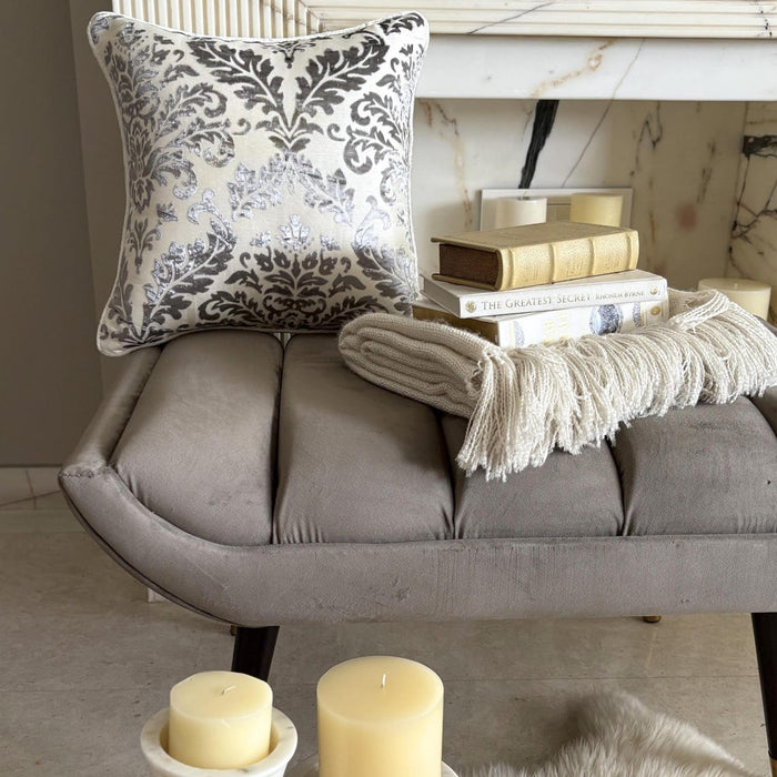 Paloma Grey Damask - Paloma Gray Burnout Velvet Throw Pillow Cover