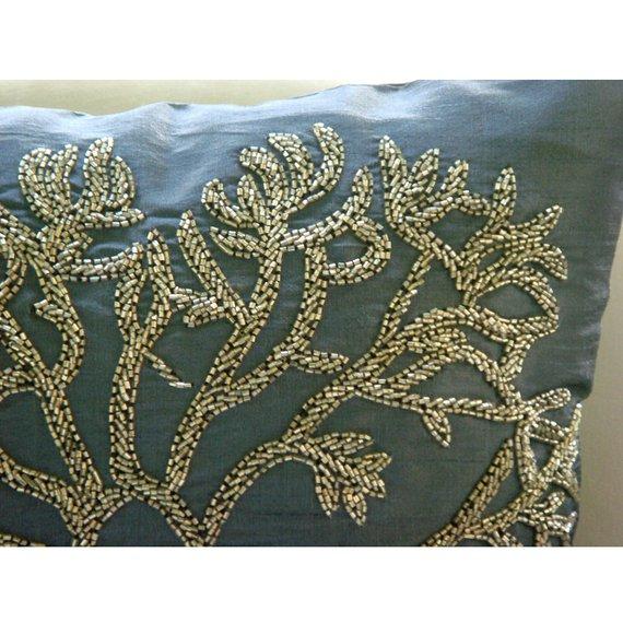 Paradise Tree Blue Silk Euro Sham Cover