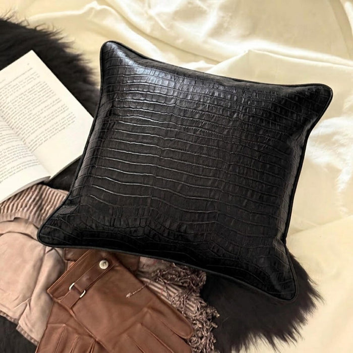 Paved Black - Black Faux Leather Decorative Euro Sham