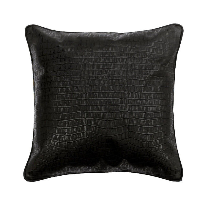 Paved Black - Black Faux Leather Decorative Euro Sham
