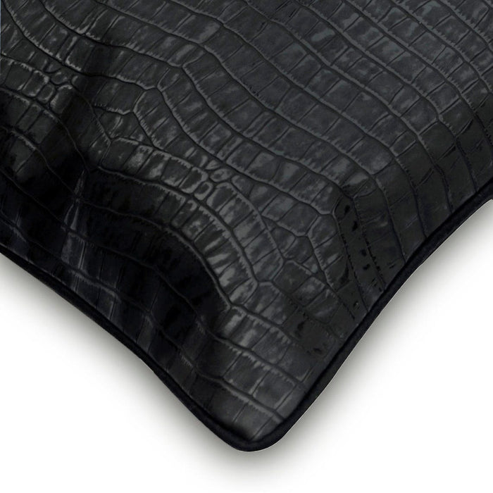 Paved Black - Black Faux Leather Decorative Euro Sham