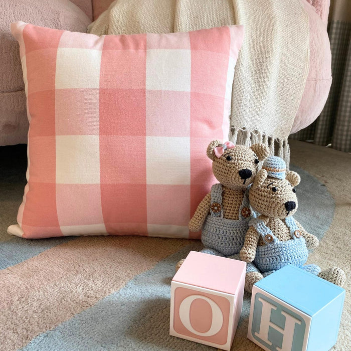 Peach Pink Plaid - Peach Buffalo Checks Decorative Euro Sham
