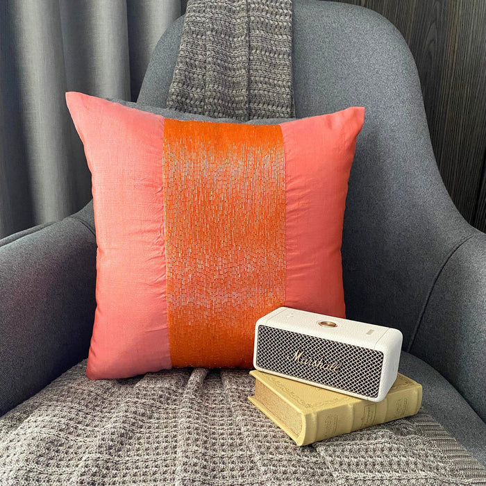 Peachy Orange - Orange Art Silk Decorative Euro Sham