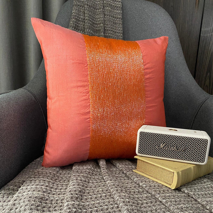 Peachy Orange - Orange Art Silk Decorative Euro Sham
