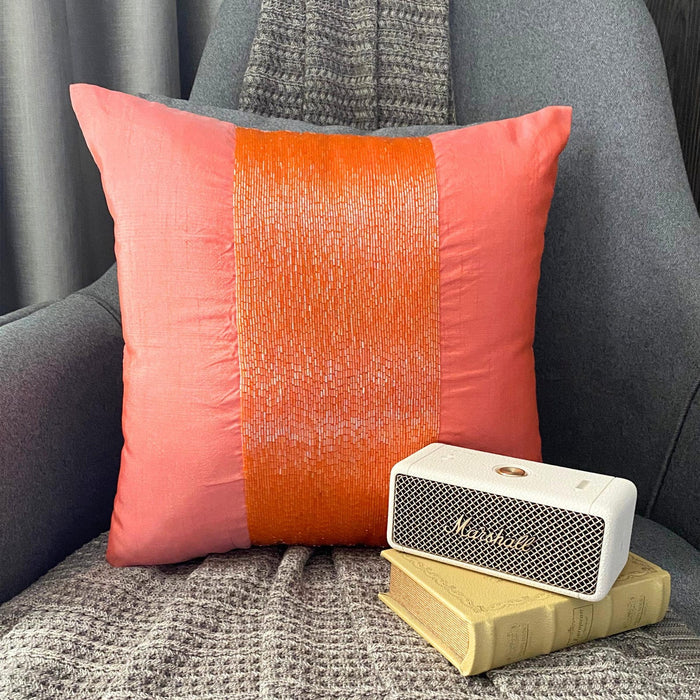 Peachy Orange - Orange Art Silk Decorative Euro Sham