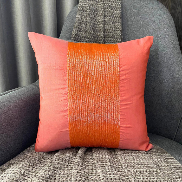 Peachy Orange - Orange Art Silk Decorative Euro Sham