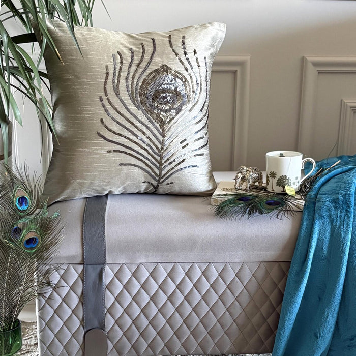 Peacock - Gray Art Silk Decorative Euro Sham