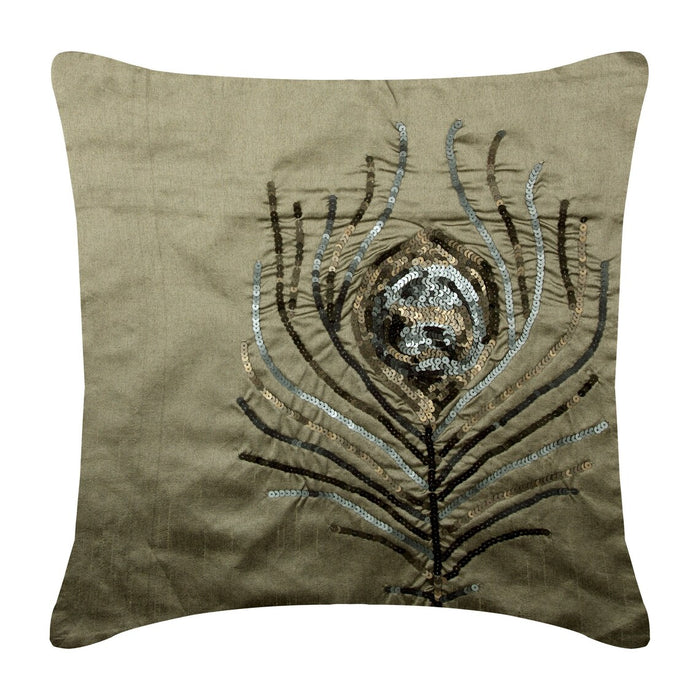 Peacock - Gray Art Silk Decorative Euro Sham