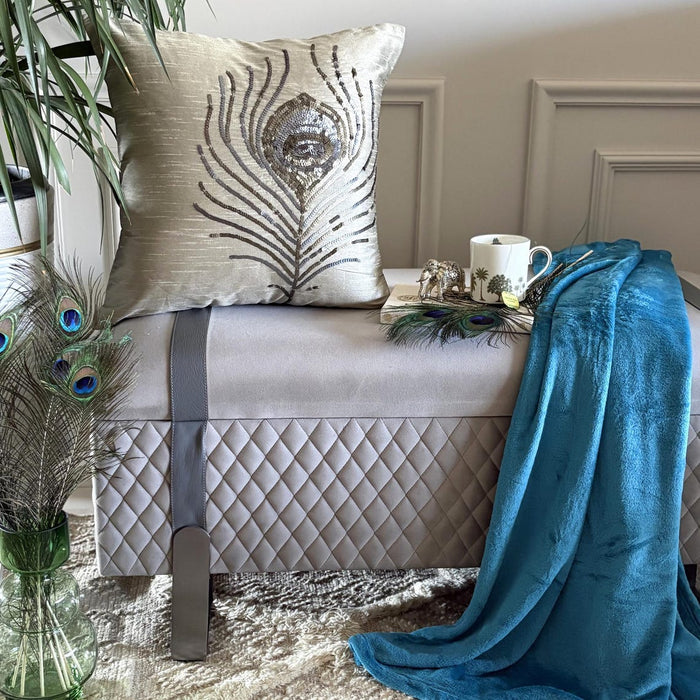 Peacock - Gray Art Silk Throw Pillow Cover