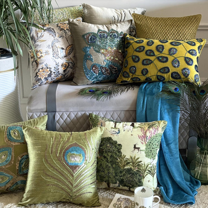 Peacock Abstract - Green Art Silk Decorative Euro Sham