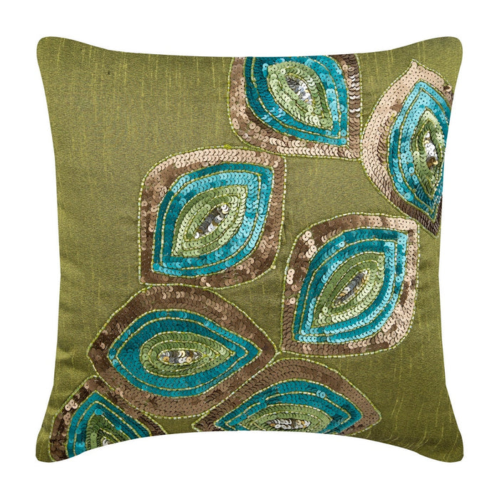 Peacock Abstract - Green Art Silk Decorative Euro Sham