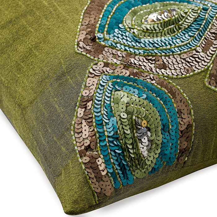 Peacock Abstract - Green Art Silk Decorative Euro Sham