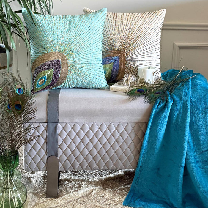 Peacock Beauty - Ivory Art Silk Throw Pillow Cover