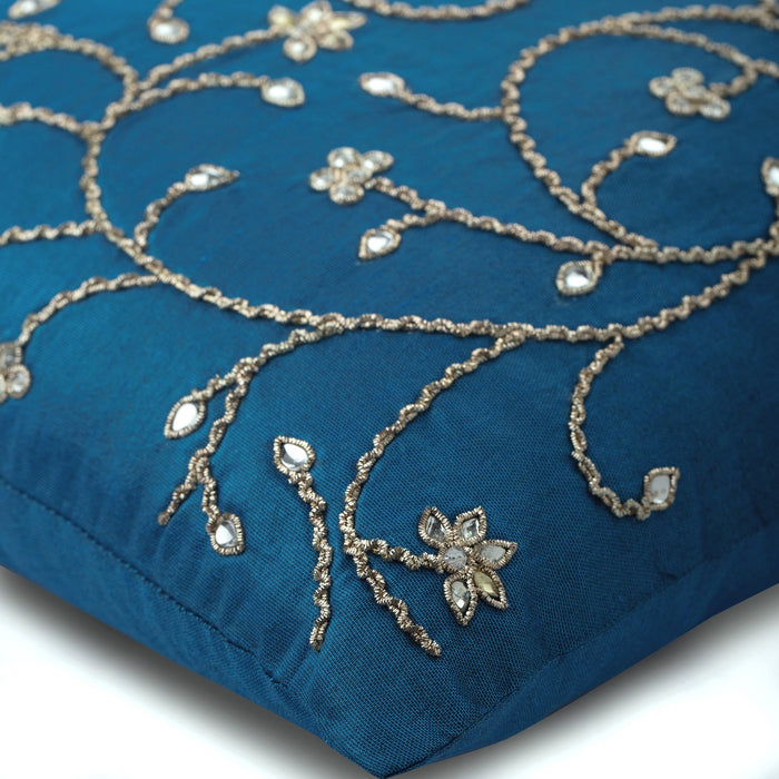 Peacock Blue Ivy Zardozi Decorative Euro Sham
